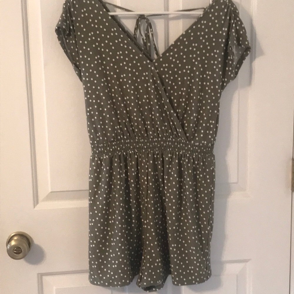 Green and White Polka Dot Shorts One-piece Romper